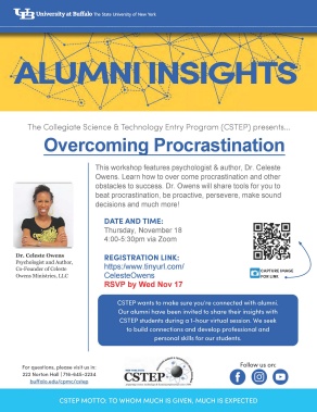 Alumni Insights Flyer Overcoming Procrastination. 