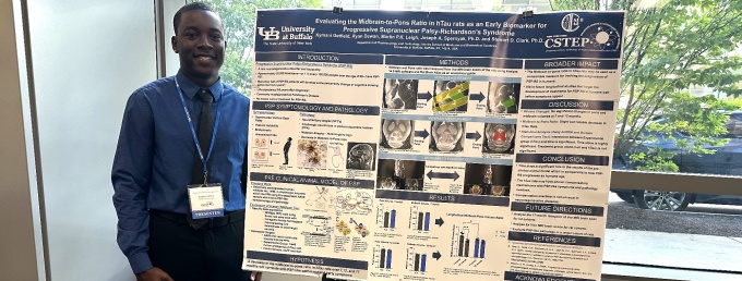 Student presenting research at the Summer Research Symposium. 