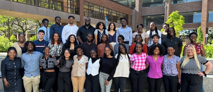 CSTEP summer students group in front of the UB Jacobs School of Management. 