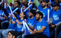 True blue UB students cheer. 