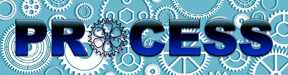 Graphic in which the word PROCESS is spelled out in front of illustrations of many types of gears. 