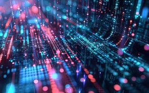 Electronic lights flashing across a circuitboard. 