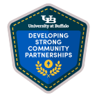 Graphic with a Digital Badge stating Developing Strong Community Partnerships. 