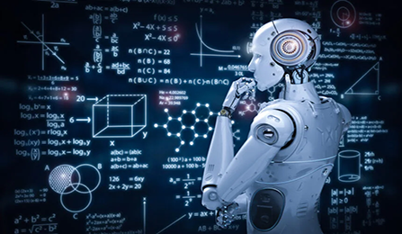 AI Robot solving equation. 