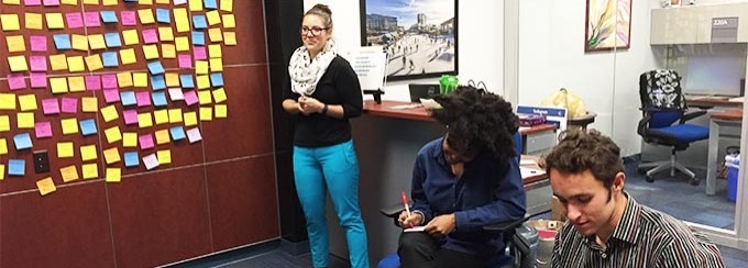 Students inside the Blackstone LaunchPad office. 