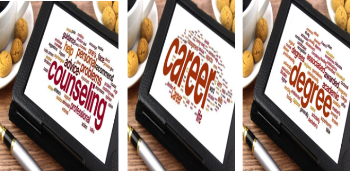 word clouds including counseling, career and degree. 