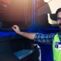 Driver in Training holding his CDL license. 