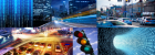 several images of transportation related items (traffic lights, streets, buildings, etc. 