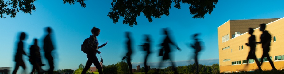 Students walking on UB's north campus. 