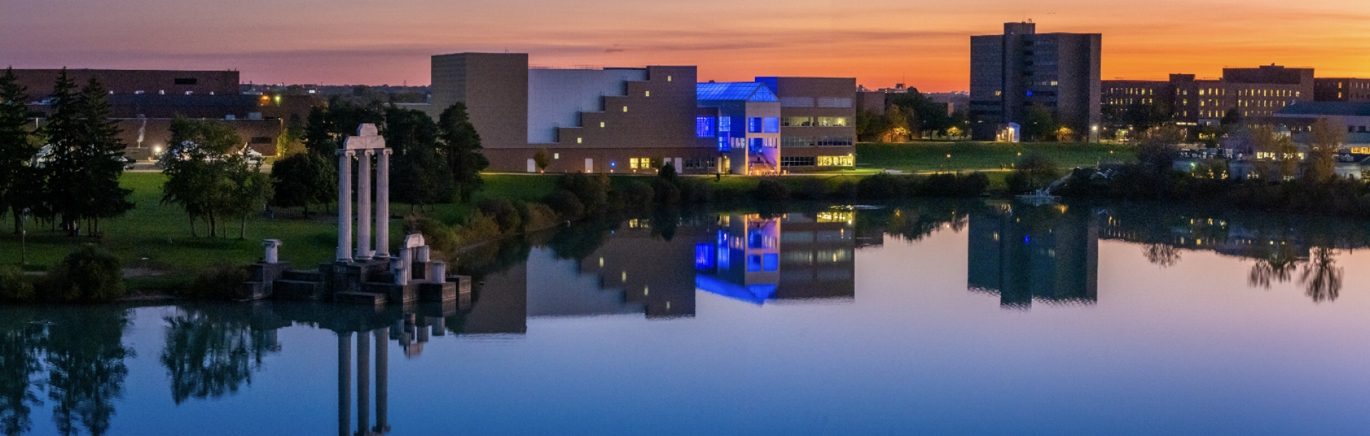 Exterior aerial image the North Campus in the fall. 