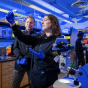 A faculty member and student in a lab. 