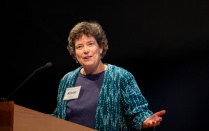 Senate chair-elect Kristin Stapleton speaks at the annual shared governance meeting in 2025. 