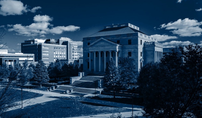 Abbott Library with blue color overlay. 