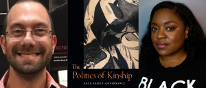 Man with a beard and glasses, smiling at the camera, book cover, woman with dark hair, looking into the camera, wearing a black t shirt. 