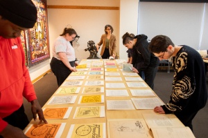 Group of people visiting the archives. 