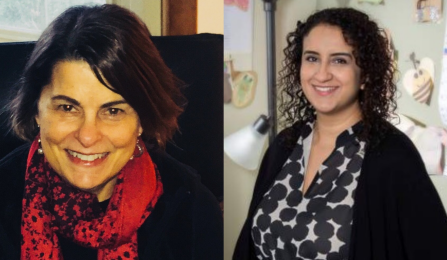 Photo shows two women looking at the camera. 