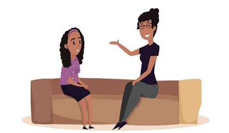 2 people chatting. 