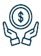 icon of hands holding up a coin. 
