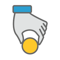 A hand investing a coin. 