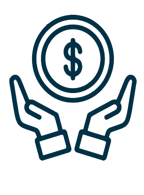 icon of hands holding up a coin. 