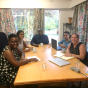 Clockwise from left: Loveness Nyanga (Faculty University of Zimbabwe), Nabila Ismail (UB PharmD Student), Charles Maponga (UB Faculty), Nadia Koyratty (UB EEH PhD Student), Laura Smith (UB faculty). 