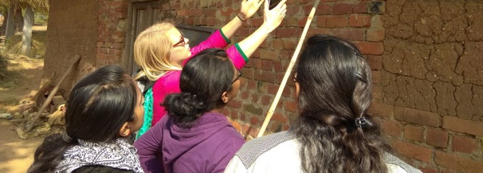 Nicole and team inspecting a wall in India, January 2018. 