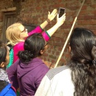 Nicole and team inspecting a wall in India, January 2018. 