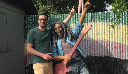 Larry learning about Bob Marley’s history and influence on culture at the Bob Marley Museum. 