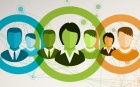 Three overlapping circles showing interconnections between groups of people, represented as cartoon head-shots. 