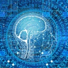Brain profile illustration with binary code. 