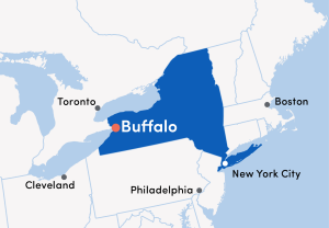 Map showing UB's location in the USA. 
