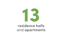 13 residence halls and apartments. 