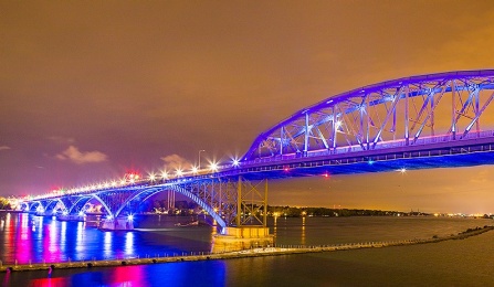 Photo of the Peace Bridge turned Blue. 