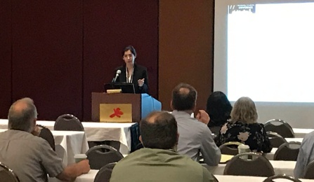 Dr. Negar Elhami Khorasani explains how the risk of fire can be assessed and mitigated for bridges and tunnels to an audience of NYS transportation engineers attending the 77th NYSATE Conference. 