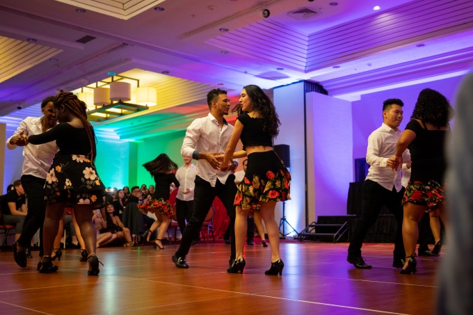 Three pairs of students dancing at the 15th Annual LASA Heritage Banquet. 