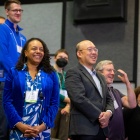 Image of Interim VPIX Jacqueline Hollins and others standing at third Inclusive Excellence Summit. 