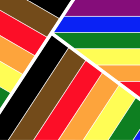 Image of rainbow crosswalk, and intersection of rainbow colors and black and brown. 