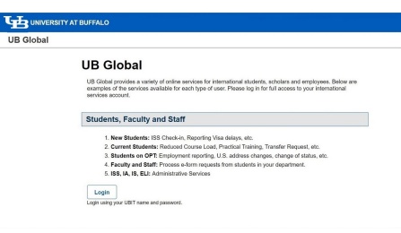 Screenshot of UB Global Login page. 
