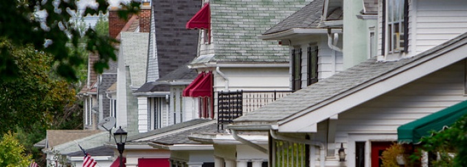 Exteriors of houses in University Heights neighborhoods. 