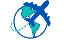 Plane flying around globe. 