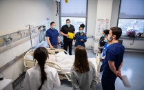 UB health sciences students participate in a TeamSTEPPS training session March 11 in the Behling Simulation Center. Photo: Douglas Levere. 