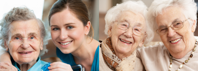 photo of older woman with younger girl and photo of two older women. 