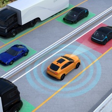 A car scanning nearby interconnected vehicles. 