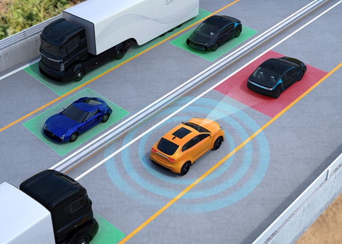 A car scanning nearby interconnected vehicles. 