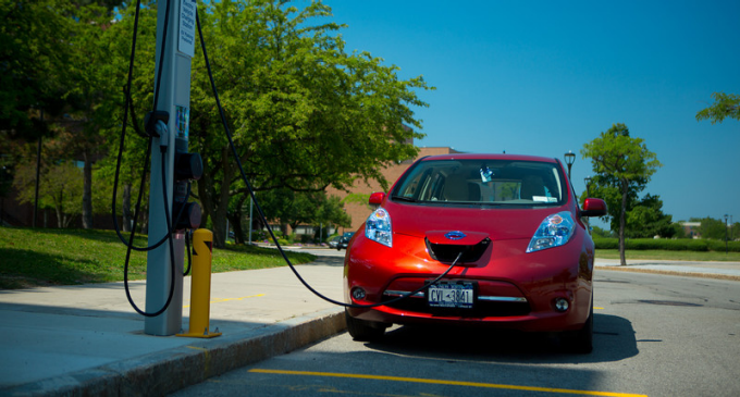 Electric vehicle charging station on UBs north campus. 