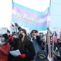 A pink, blue and white transgender pride flag. 
