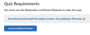 Respondus LockDown Browser options in a Brightspace quiz. 