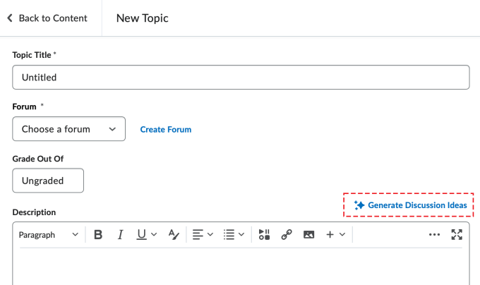 The new discussion page showing the Generate Discussion Ideas button on the right-hand side. 