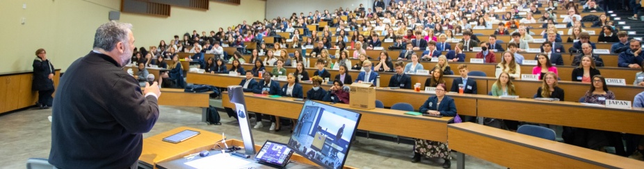 More than 550 students from 36 area high schools gathered at UB's Knox Hall in March 2023 for the 16th Model United Nations. Patrick McDevitt, UB associate professor of history; Fulbright program adviser and academic director of the University Honors College, delivered the keynote address. Photographer: Douglas Levere. 