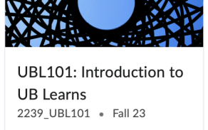 A screenshot of a course tile in UB Learns. The course is Active, and the current date is between the Start and End Dates. A student can access the course. 